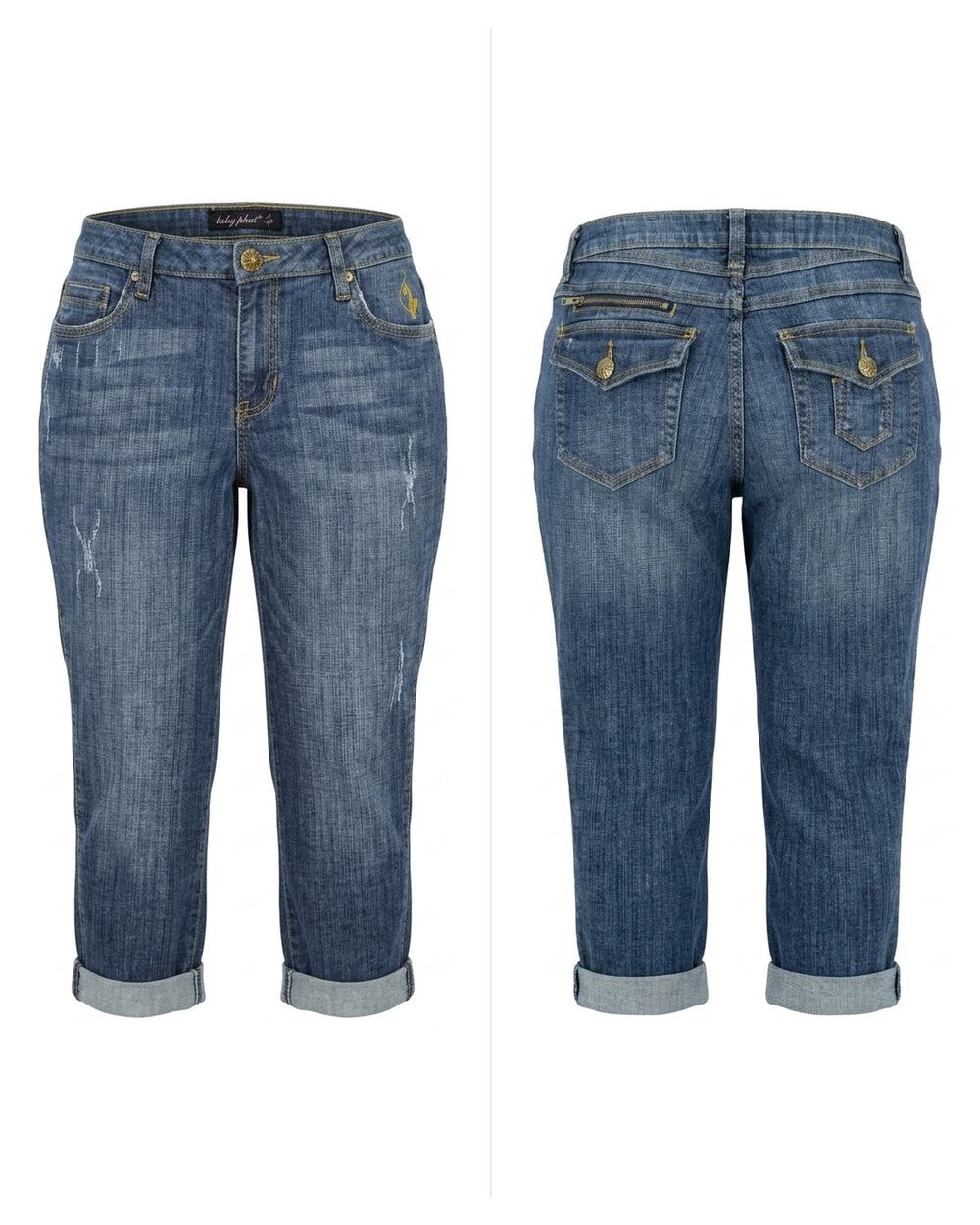 Baby Phat Blue Distressed Tapered Embroidered Jeans Women Size 16